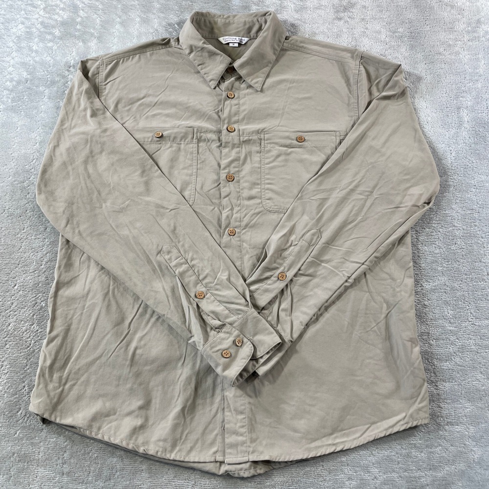 Clothing Arts Shirt Men Medium Khaki Long Sleeve Travel Pick Pocket Proof Button